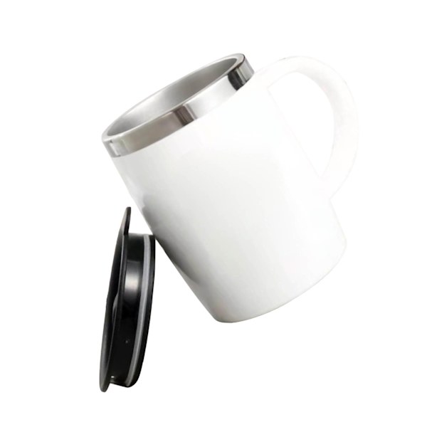 304 Rostfritt stål Kaffe Mugg med lock Söt Droppresistent Drickmugg för Kontor Hem Vit 420ml