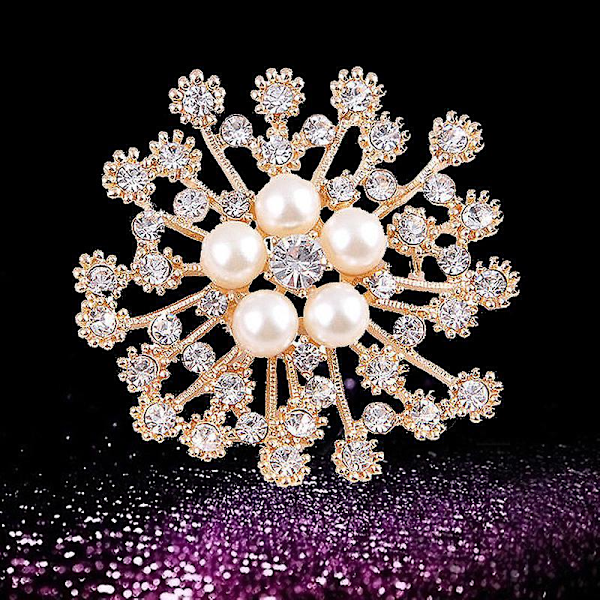 Elegant Broschset med Guldfolie och Österrikisk Kristallblomma för Bröllop 4st