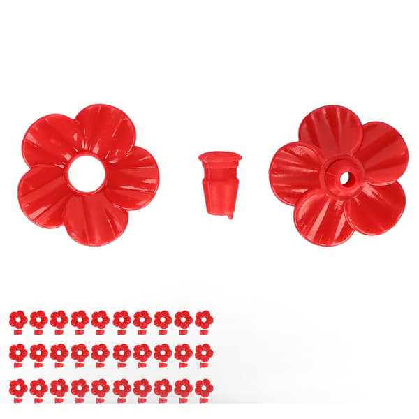 30 sæt kolibri-foderblomster, flerfarvede, unikke, udskiftelige kolibri-fuglefoderblomster, tilbehør, rød