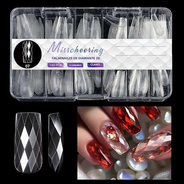 Balett Lösnaglar Mandelformade Klara 3D Diamant Akrylharts Heltäckande Nagelkonst Förlängningsverktyg7