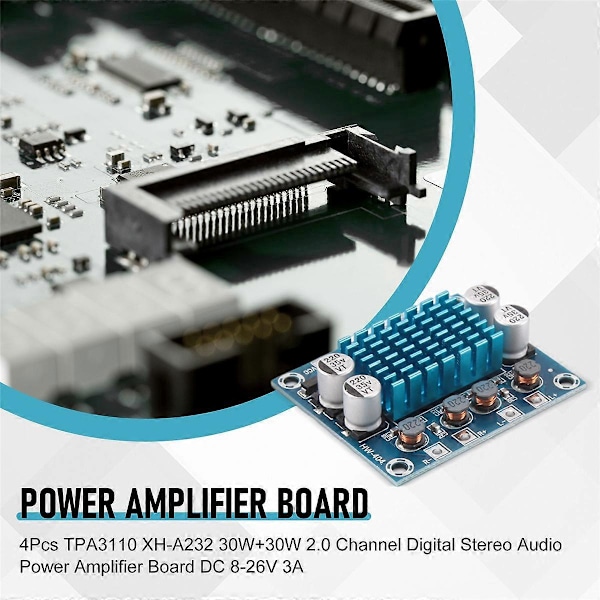 4 stk. 30W+30W 2.0 Kanal Digital Stereo Audio Effektforstærkerkort