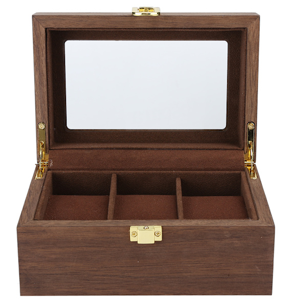 Trä 3 Grid Watch Display Box Transparent fönster Watch förvaringsbox (svart valnöt färg)