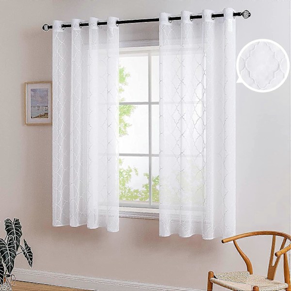 2 Paneler Ensfarget Marokko Gardiner Vindusgardin Transparent Glatt Elegant Vindus Voile Paneler/Behandling for Soverom Stue 140x145cm(B X H) Hvit