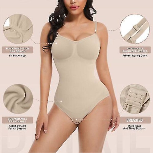 Helkroppsshaper Sömlös Magkontroll Bodysuit för Kvinnor - 2XL Beige