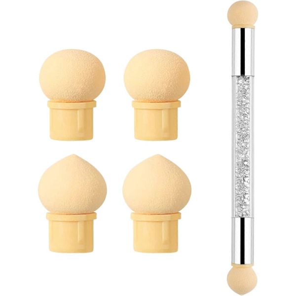 Neglesvampe til Ombre, Svampe Neglekunstbørste, Dobbelthovedet Ombre Neglesvamp med 4 Udskiftningshoveder, til Gradient Negledesign