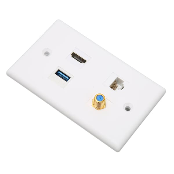 4-portars väggplatta HD Multimedia Interface F-typ USB3.0 Cat6 Hemmakablar Frontplatta för HDTV-projektor Dator
