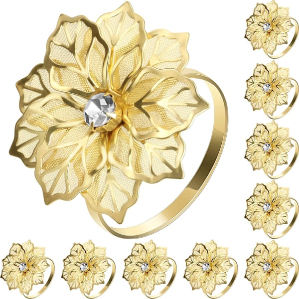 12-pakke Hule Blomst Alloy Serviettringer: Blomster Rhinestone Pynt