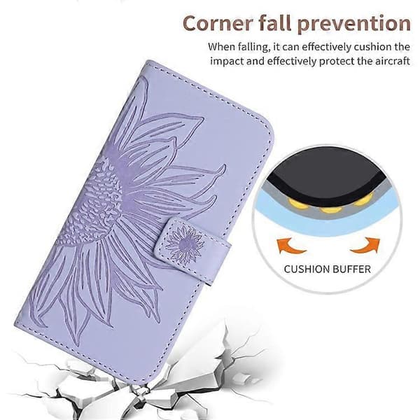 Kompatibel med Samsung Galaxy A17 Etui Solrosmönster Läder Plånboksfodral med Handledsrem LightPurple