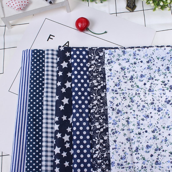 7st 50*50 cm Bomullstyg DIY Assorted Squares Pre Cut Sängkläder Kit Quarters Bundle (Blå)
