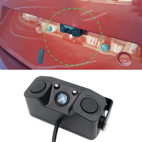 3 i 1 Backup-kamerakit 170° vinkel Bil Backspegel Parkering Backkamera med en summer och två radarsensorer för lastbil SUV RV