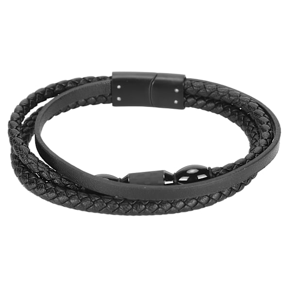 Enkel flätat armband i flera lager för män, PU-läder, modernt armband, smyckesaccessoar