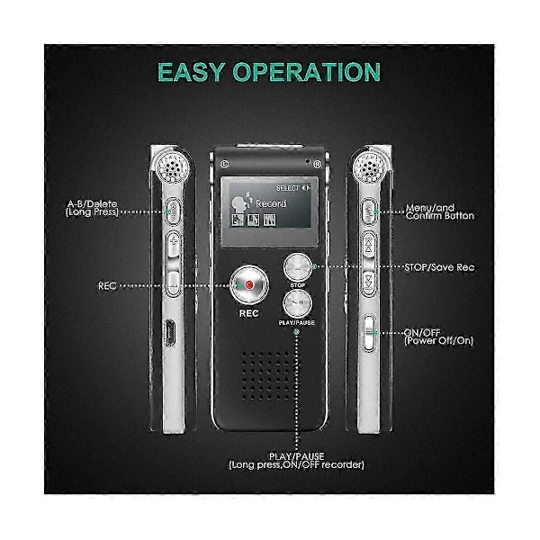 Paranormal Utrustning Digital EVP Röstaktiverad Inspelare USB US 8GB (Svart)