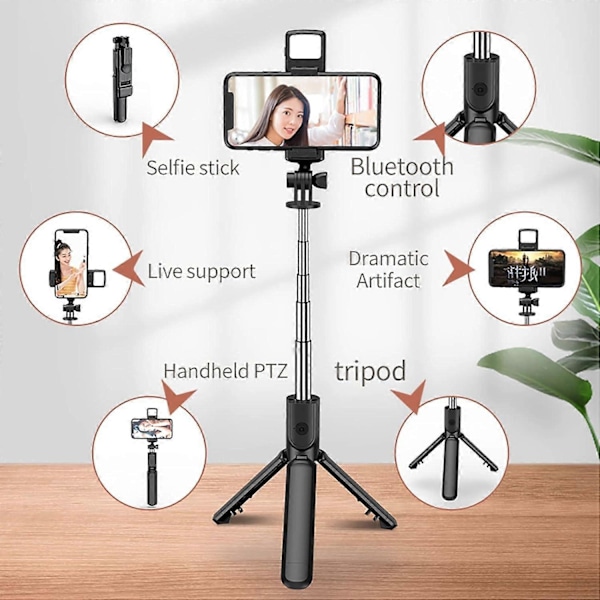 Ny selfie stick tripod Bluetooth fjernbetjening udtrækkelig selvudløser stander og bærbar