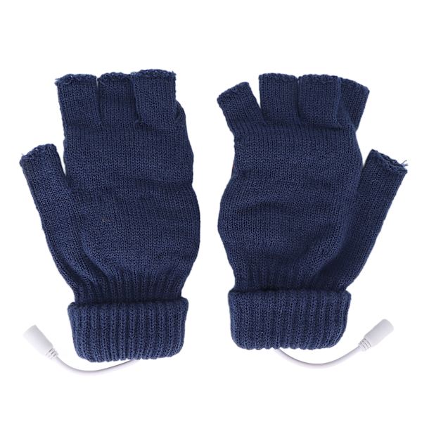 Handskar Blå USB Dubbelsidig Värmesticka Vintervarma Fingerless Handskar Dekorationspresenter