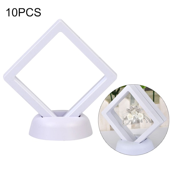 10 stk 3D flytende ramme displayetui frittstående flytende smykkeoppbevaringsboks for mynter mineraler klokker 3,54x3,54 tommer hvit