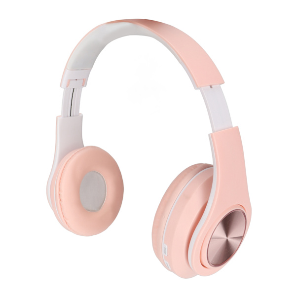 Bluetooth-kuulokkeet, melunvaimennus, taitettavat, langattomat, korvan päälle, värikkäillä valoilla, puhelimeen, kannettavaan, vaaleanpunainen