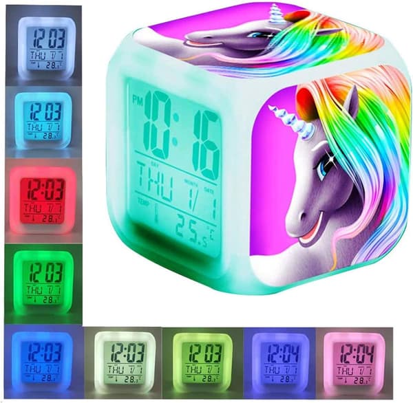 Four Square Digital Unicorn Vekkerklokke - 3# Unicorn med LED, Lysende Gave til Barn, Gutter og Jenter