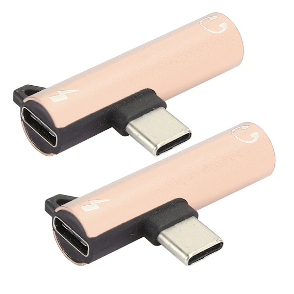 2 stk. 2 i 1 TypeC til 3,5 mm Assist Audio Kabeloplader Headset Distributør Adapter (d'or)
