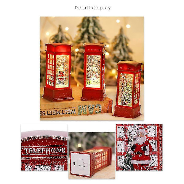 1 st Lysande Jultomte I En Telefonkiosk, Röd Telefonkiosk Skrivbordsdekoration, Juldekorationer, Snöig Julklapp, Hantverksutställning Zek