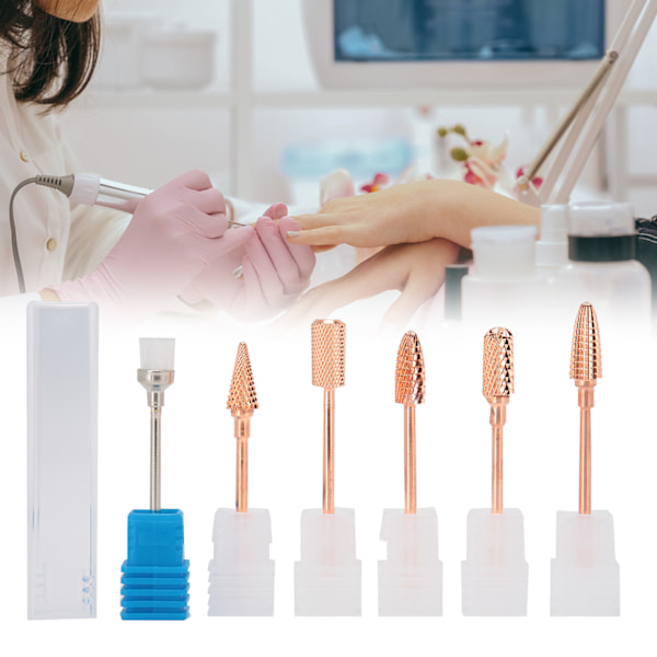 6 st Rose Gold Nagelfil Bits Nagelkonst Polering Slipning Huvud Dammborste Manikyrverktyg Set