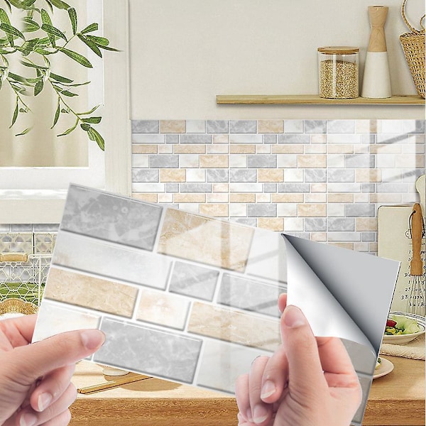 12 kpl Itsekiinnittyviä laattatarroja Vedenpitävät PVC-seinätarrat Liimattava sementtilaattakuvio Koristelu 20x10cm keittiöön kylpyhuoneeseen