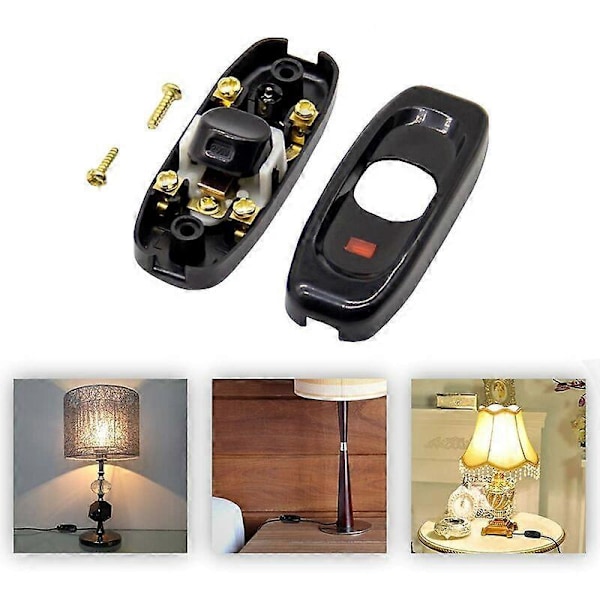 Lampun kytkin 2 kpl Musta Inline-lampun kytkin 250V 10A Välikytkin LED-merkkivalolla Johdossa oleva kytkin yöpöydän lampulle Pöytälampun virta