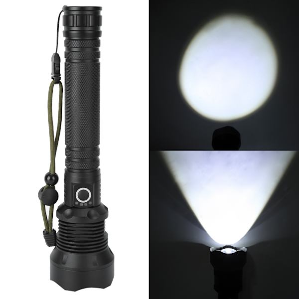 XHP70 9000LM 3 belysningslägen LED ficklampa USB starkt ljus ficklampa för jaktSvart