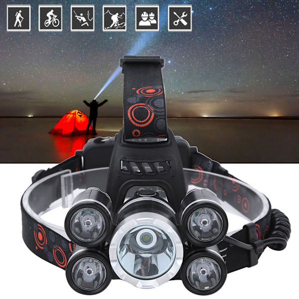 YH-8009 5LED Aluminiumlegering Uppladdningsbar Vattentät Belysning Hög Effekt Strålkastare T6 Starkt Ljus StrålkastareT6 Starkt Ljus Strålkastare