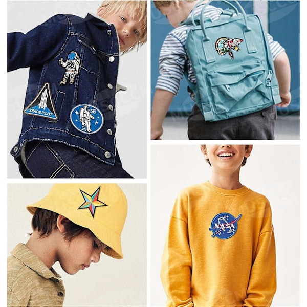 Strykmärke eller sytt märke för kläder, jackor, ryggsäckar, jeans (panoramavy)