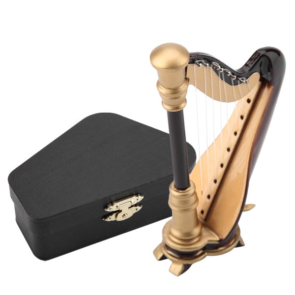 3.5in træ Miniature Harpe Replika med gaveæske Instrument Model Musikalske gaver Ornamenter