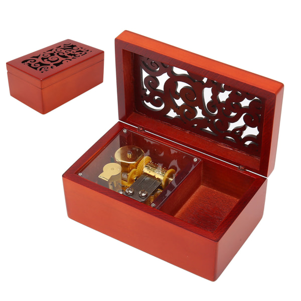 Trämusikdosa Klassisk Retro Hollowed Enkel operation Utsökt Pinewood Clockwork Music Box för hemmabilkontor