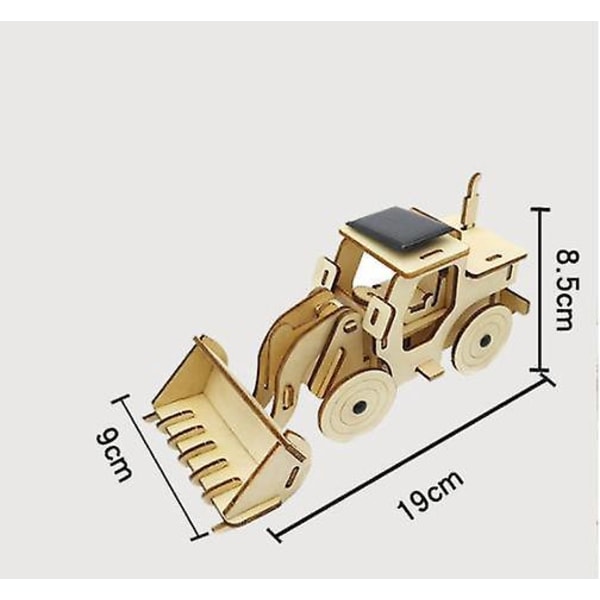 3D Solar Bulldozer träpusselsats för gör-det-själv pedagogisk lek - batteri ingår inte