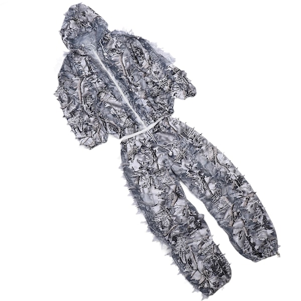 Snövit kamouflage Ghillie-dräkt 3D lövjackor och byxor set kläder för jakt