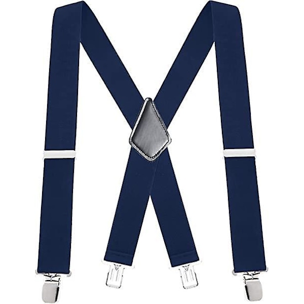 Fashionable Navy Blue Adjustable Elastic Suspenders - Ultra Strong (120cmx5cm, X Shape)