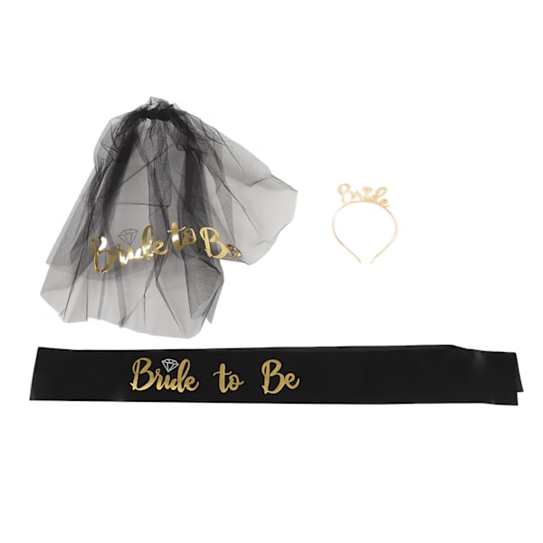 Bride to Be Tiara Shiny Black Brude Bryllupsbånd Frynser Sentrum Lagdelt slør Sash Krone Bride to Be Gaver