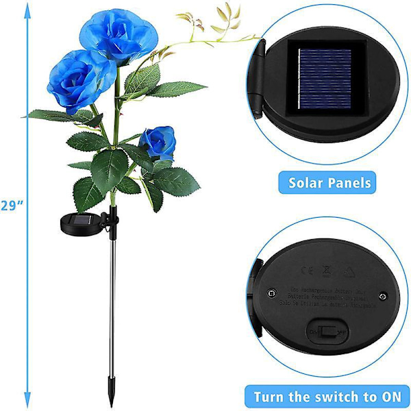 1kpl Ulkokäyttöön Tarkoitettu Vedenpitävä Koristeellinen Aurinkopuutarhavalo LED-valolla Puutarhaan, Nurmikolle, Pellolle, Polulle (Sininen Ruusu)