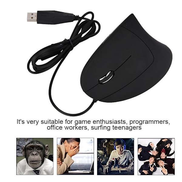 USB kablet venstrehånds vertikal mus Ergonomisk spillmus Håndledd Sunn mus