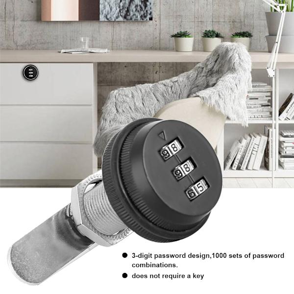 Sinkkiseoksesta valmistettu 3-numeroinen koodikaappilukko (2 kpl, musta, 30 mm/1,18 tuumaa)