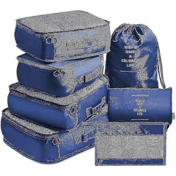 Packningskuber Rese Bagage Packningsorganisatörer Set Med Toalettväska (7 st) - Ny SZJR marinblå