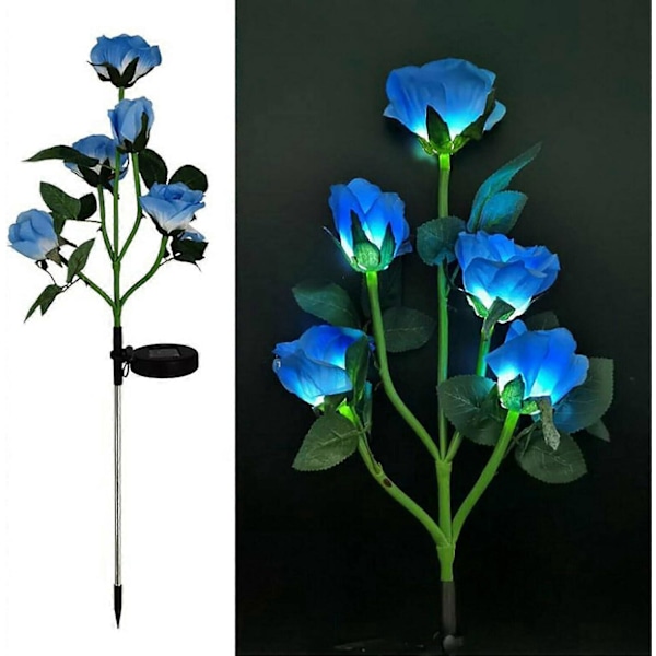 Solcelle Havelamper, 2 Pak LED Rose Blomst Have Dekorativ Pæl Lamper med 10 Roser