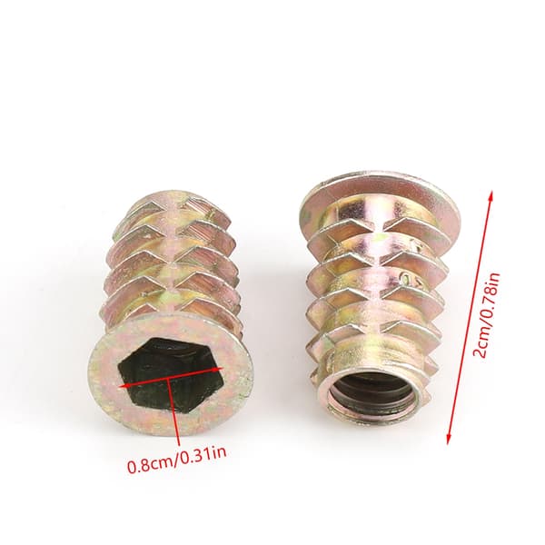 20 stk. M8 20mm sinklegering sekskantdrift hode møbelmuttere gjenget for treinnlegg