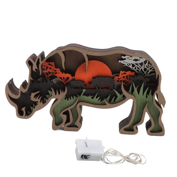 Puinen patsas Eläimen valo Boxwood Koti Pöytä Askartelu Eläinten veistäminen Koristekoristeet Rhino Light