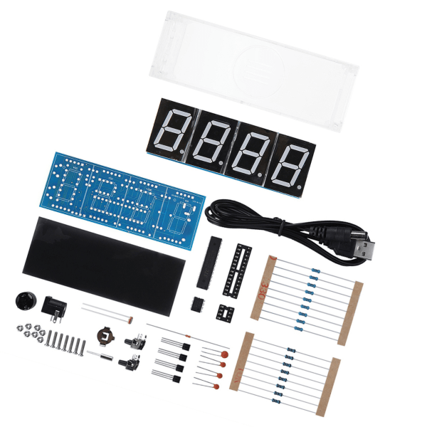 4-cifret DIY digitalt LED-ursæt Automatisk visningstid/temperatur Elektronisk gør-det-selv-kit-ur - Blå