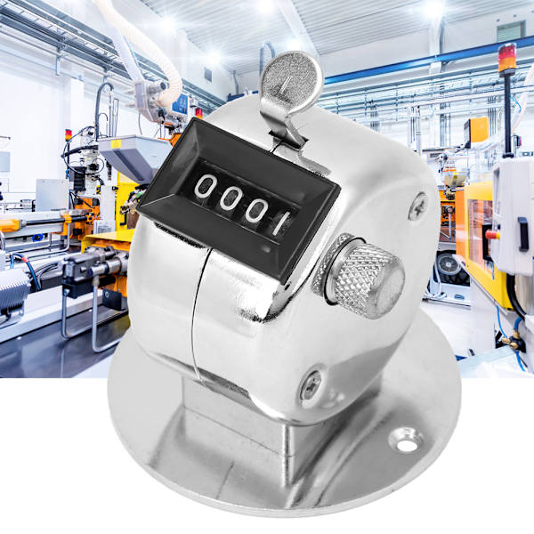 BERM Tally Counter 4-cifret sølv aluminiumslegering håndholdt tælleværktøj med base