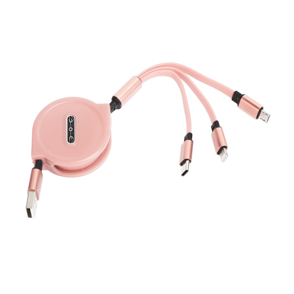 3 i 1 Multi Retractable Charger Cable 3A med TypeC/til IOS/Micro USB Connector 1.1M(Pink )