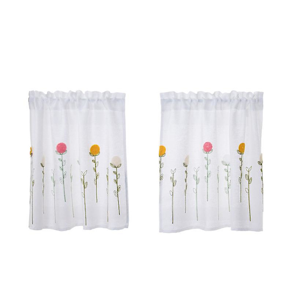 Broderede Linned Kort Gardin - Lille, Frisk og Elegant