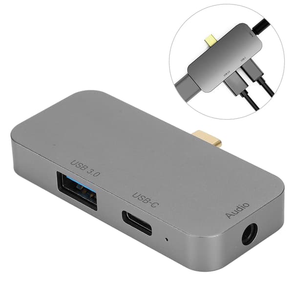 4 i 1 USB-C Hub Grå Multifunktionell Expansionsdocka Typ-C till HDMI-kontakt 60W PDGrå