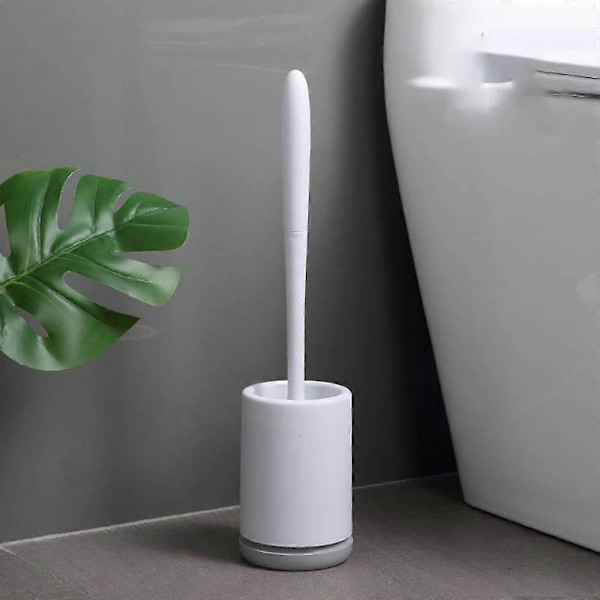 Harmaa WC-harja, silikoninen WC-harja ja pidike kylpyhuoneeseen, silikoninen WC-puhdistusharjasetti pehmeällä harjaspäällä (valkoinen/harmaa pohja)