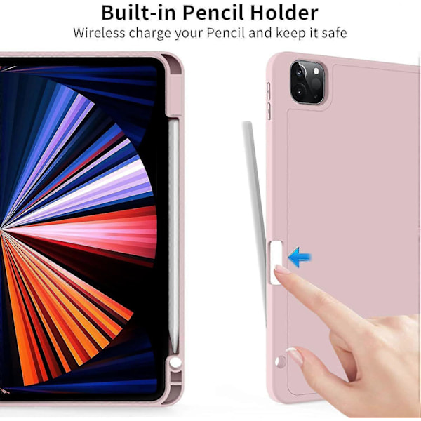Rosa, Skyddsfodral för iPad Pro 11-tum (18/20/21/22), med Pennhållare, Ultratunt Tredelat Smart Cover, Stöder Pennladdning, Automatisk Sleep/Wake