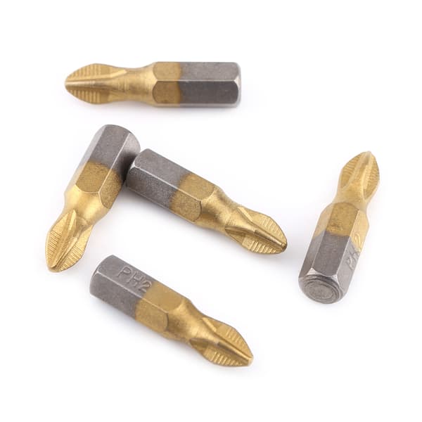 Titaniumbelagte PH2 Magnetiske S2 Skruetrækkerbits Sæt (10 stk, 1/4\" Hex Skaft, 25mm Længde)